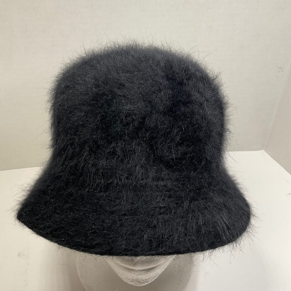 David & Young Womens Black Angora Blend Fuzzy Bucket Hat DY-BELL2 One Size